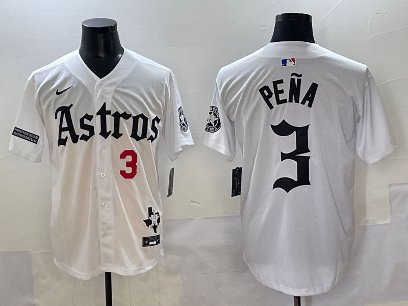 Men 2025 Houston Astros #3 Pena White Five generations Joint Name Nike MLB Jersey style 33